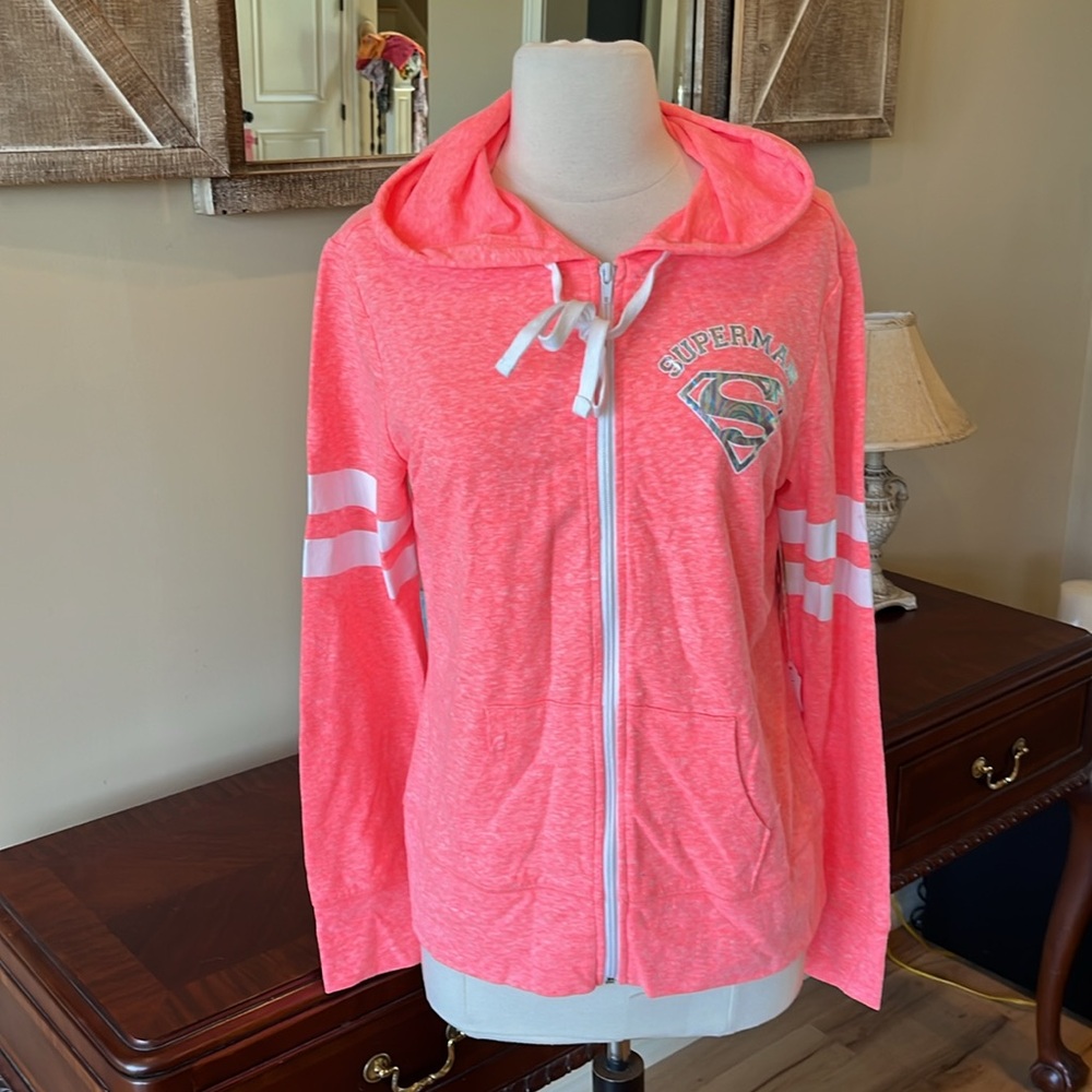 Superman Jacket Bright Coral Comfy Hooded Zip New